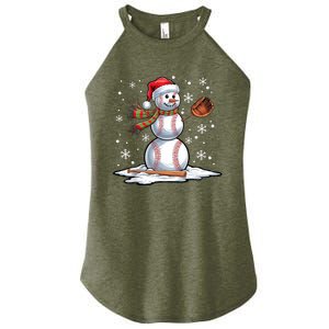 Baseball Snowman Baseball Player Santa Hat Christmas Funny Women's Perfect Tri Rocker Tank