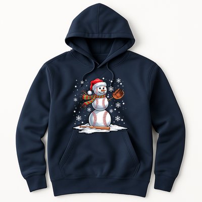 Baseball Snowman Baseball Player Santa Hat Christmas Funny Hoodie