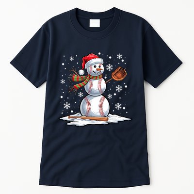Baseball Snowman Baseball Player Santa Hat Christmas Funny Tall T-Shirt