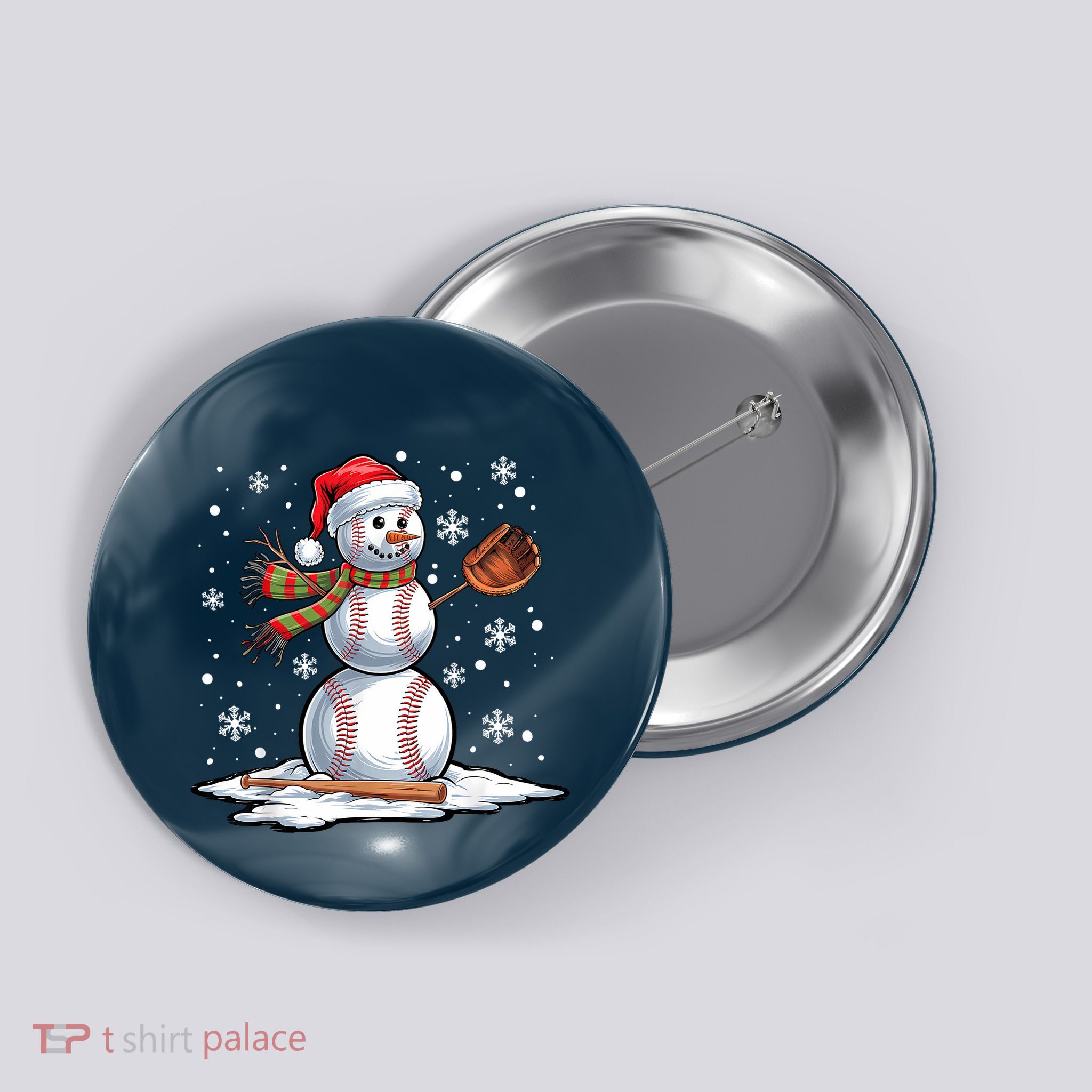 Baseball Snowman Baseball Player Santa Hat Christmas Funny Button