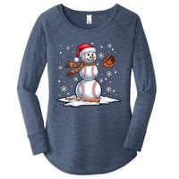 Baseball Snowman Baseball Player Santa Hat Christmas Funny Women's Perfect Tri Tunic Long Sleeve Shirt