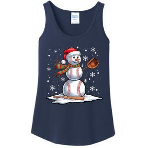 Baseball Snowman Baseball Player Santa Hat Christmas Funny Ladies Essential Tank