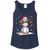 Baseball Snowman Baseball Player Santa Hat Christmas Funny Ladies Essential Tank