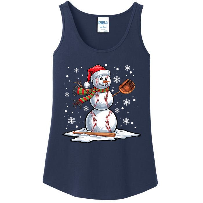 Baseball Snowman Baseball Player Santa Hat Christmas Funny Ladies Essential Tank