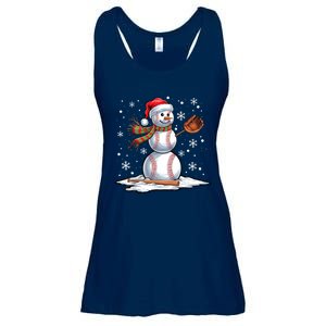 Baseball Snowman Baseball Player Santa Hat Christmas Funny Ladies Essential Flowy Tank