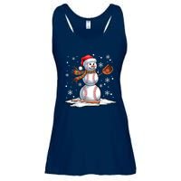 Baseball Snowman Baseball Player Santa Hat Christmas Funny Ladies Essential Flowy Tank