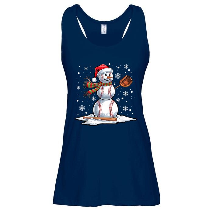 Baseball Snowman Baseball Player Santa Hat Christmas Funny Ladies Essential Flowy Tank