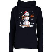 Baseball Snowman Baseball Player Santa Hat Christmas Funny Womens Funnel Neck Pullover Hood