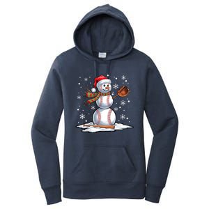 Baseball Snowman Baseball Player Santa Hat Christmas Funny Women's Pullover Hoodie