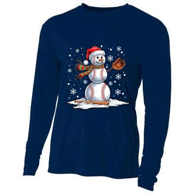 Baseball Snowman Baseball Player Santa Hat Christmas Funny Cooling Performance Long Sleeve Crew