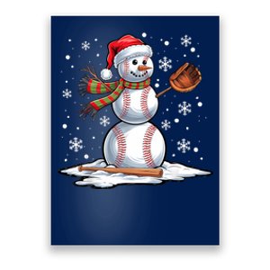 Baseball Snowman Baseball Player Santa Hat Christmas Funny Poster