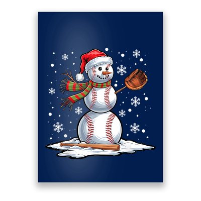 Baseball Snowman Baseball Player Santa Hat Christmas Funny Poster
