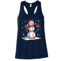 Baseball Snowman Baseball Player Santa Hat Christmas Funny Women's Racerback Tank