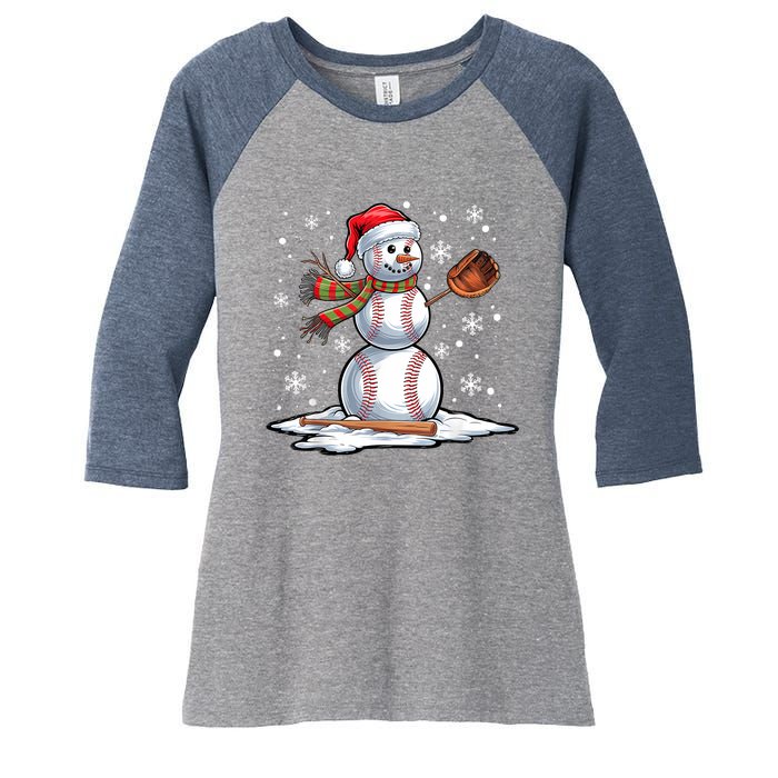 Baseball Snowman Baseball Player Santa Hat Christmas Funny Women's Tri-Blend 3/4-Sleeve Raglan Shirt