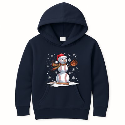 Baseball Snowman Baseball Player Santa Hat Christmas Funny Kids Hoodie