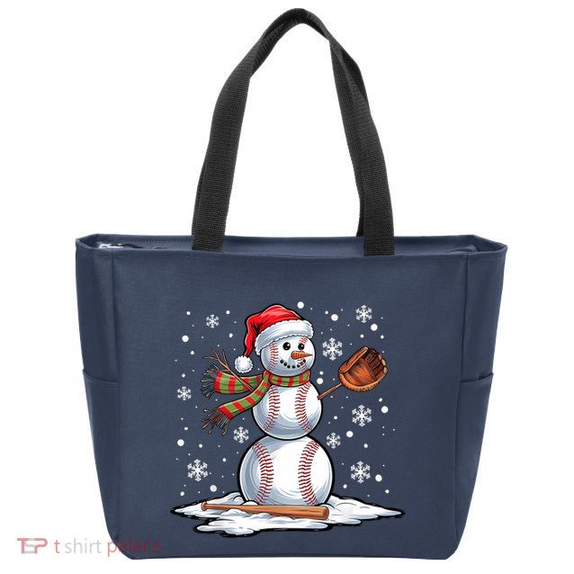 Baseball Snowman Baseball Player Santa Hat Christmas Funny Zip Tote Bag