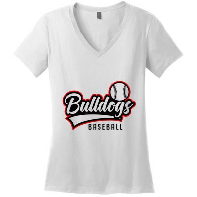 Baseball Sport Bulldog Baseball Women's V-Neck T-Shirt