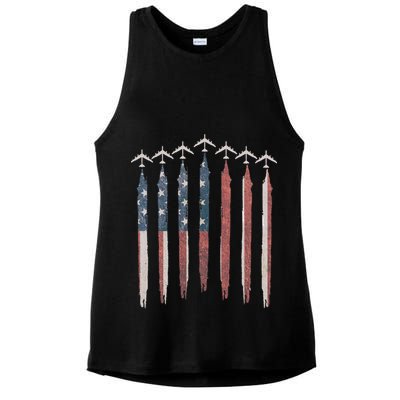 B-52 Stratofortress Bomber Airplane USA Patriotic Flag Ladies PosiCharge Tri-Blend Wicking Tank
