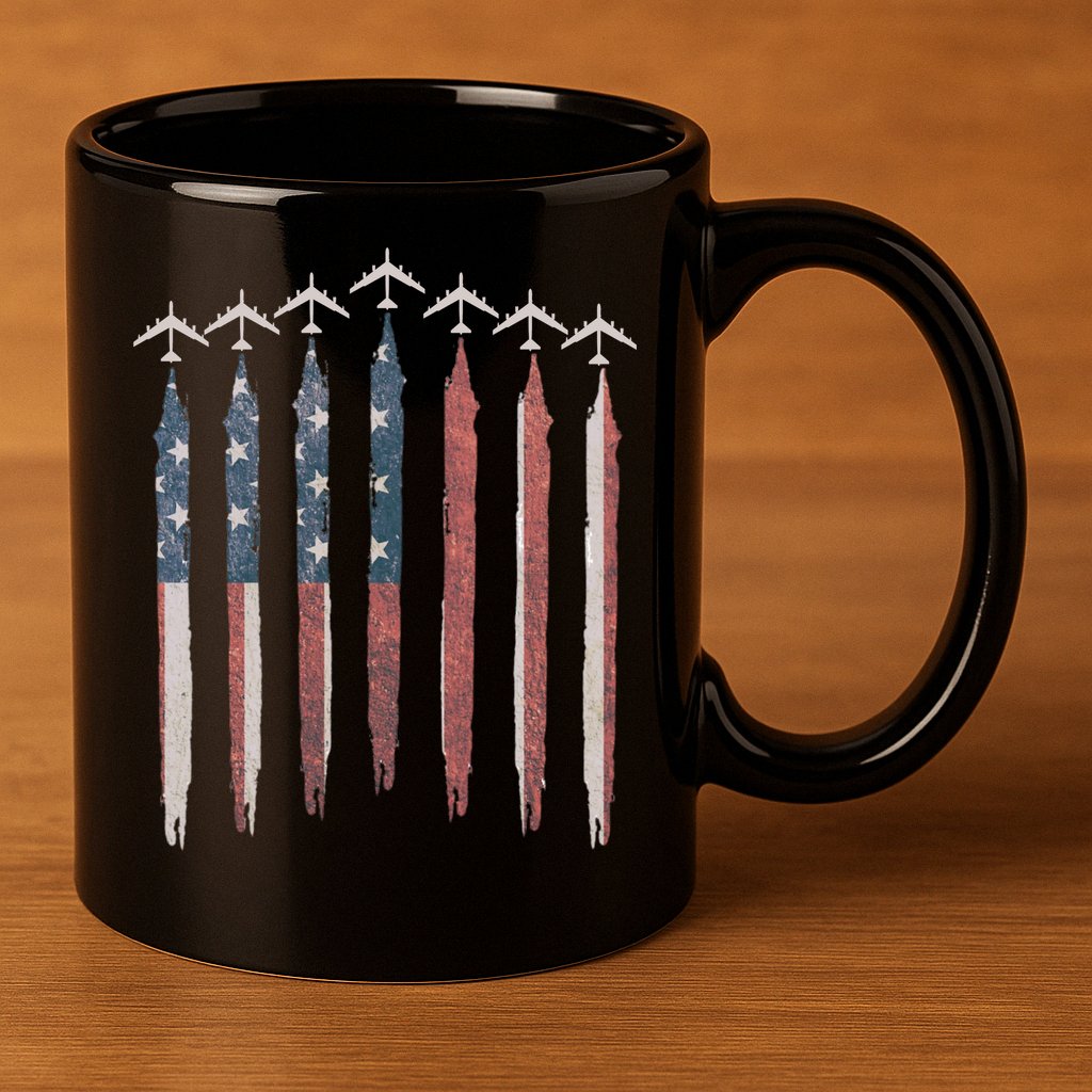 B-52 Stratofortress Bomber Airplane USA Patriotic Flag 11oz C Handle Ceramic Mug