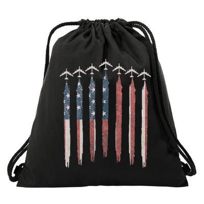 B-52 Stratofortress Bomber Airplane USA Patriotic Flag Drawstring Bag