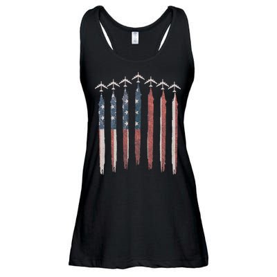 B-52 Stratofortress Bomber Airplane USA Patriotic Flag Ladies Essential Flowy Tank