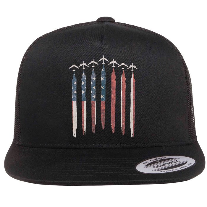 B-52 Stratofortress Bomber Airplane USA Patriotic Flag Flat Bill Trucker Hat