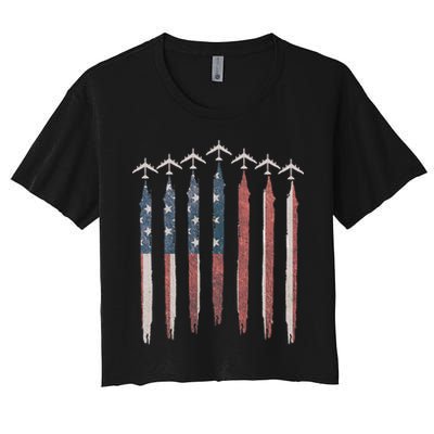 B-52 Stratofortress Bomber Airplane USA Patriotic Flag Women's Crop Top Tee