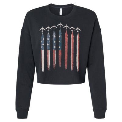 B-52 Stratofortress Bomber Airplane USA Patriotic Flag Cropped Pullover Crew