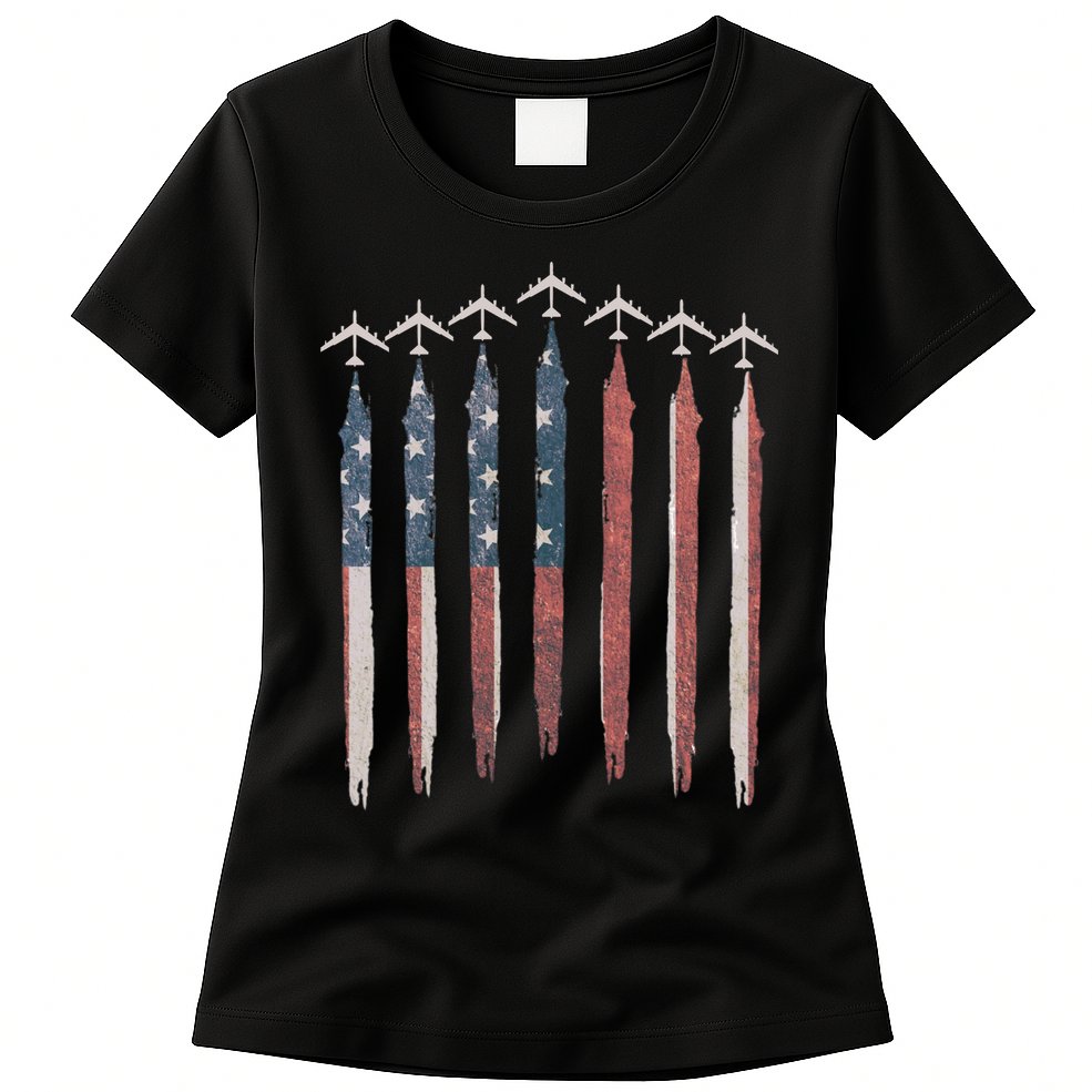 B-52 Stratofortress Bomber Airplane USA Patriotic Flag Womens T-Shirt