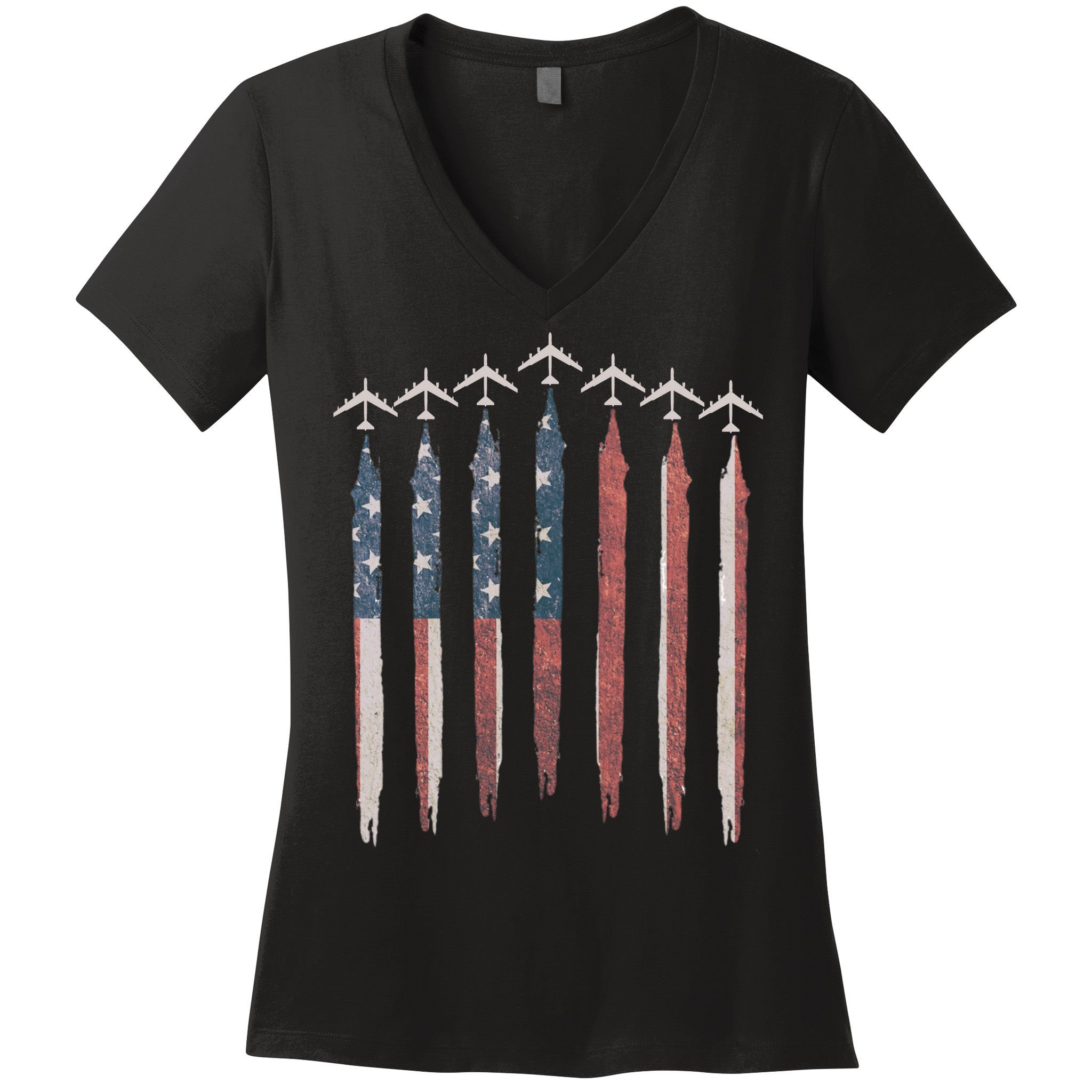 B-52 Stratofortress Bomber Airplane USA Patriotic Flag Women's V-Neck T-Shirt