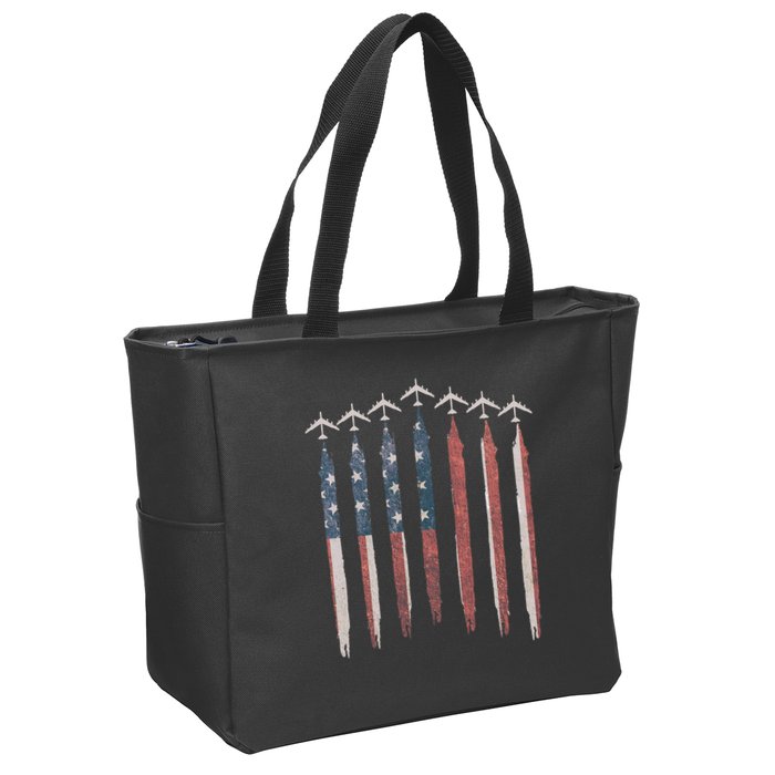B-52 Stratofortress Bomber Airplane USA Patriotic Flag Zip Tote Bag