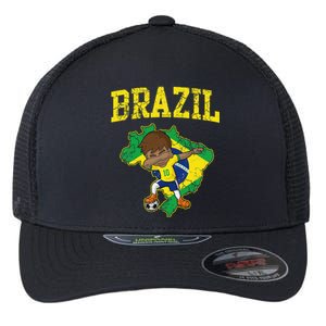 Brazil Soccer Boy Brazilian Football Dabbing Flexfit Unipanel Trucker Cap