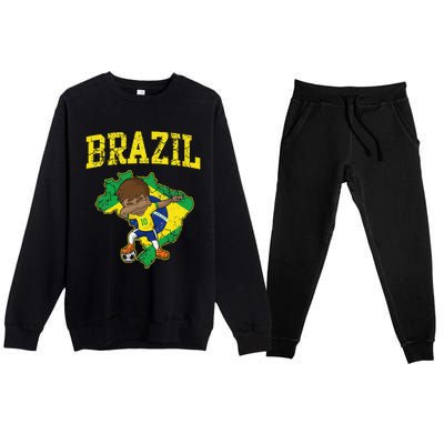 Brazil Soccer Boy Brazilian Football Dabbing Premium Crewneck Sweatsuit Set