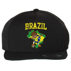 Brazil Soccer Boy Brazilian Football Dabbing Wool Snapback Cap