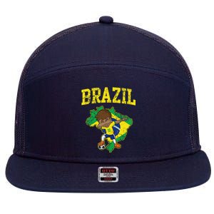 Brazil Soccer Boy Brazilian Football Dabbing 7 Panel Mesh Trucker Snapback Hat