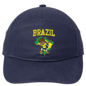 Brazil Soccer Boy Brazilian Football Dabbing 7-Panel Snapback Hat