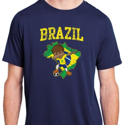 Brazil Soccer Boy Brazilian Football Dabbing Adult ChromaSoft Performance T-Shirt