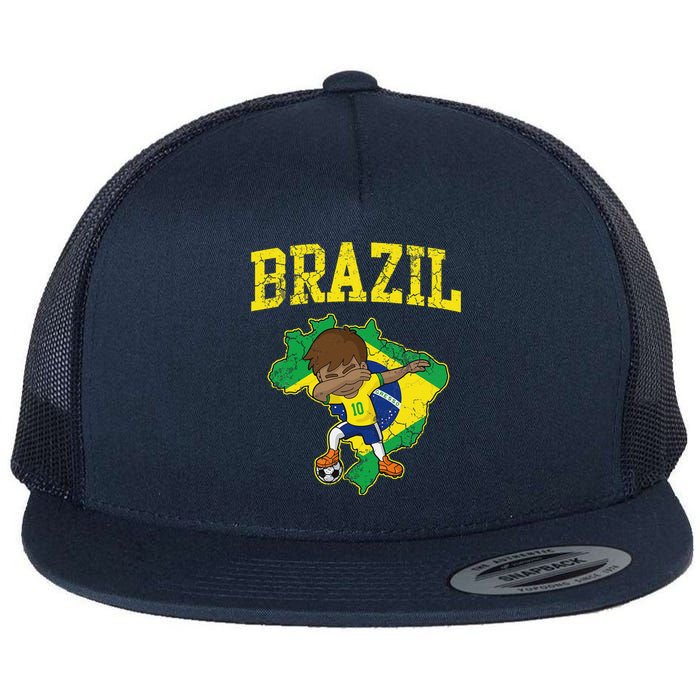 Brazil Soccer Boy Brazilian Football Dabbing Flat Bill Trucker Hat