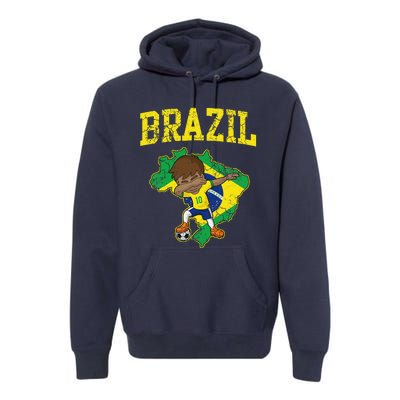 Brazil Soccer Boy Brazilian Football Dabbing Premium Hoodie