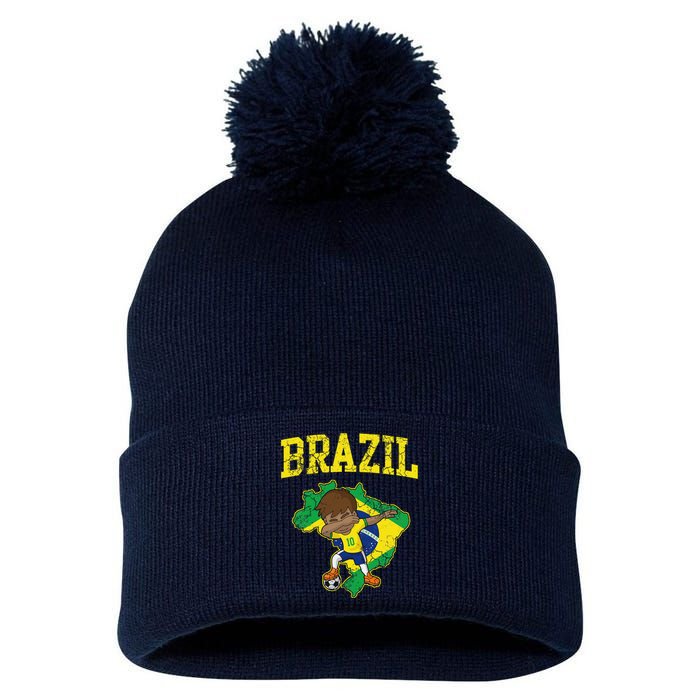 Brazil Soccer Boy Brazilian Football Dabbing Pom Pom 12in Knit Beanie