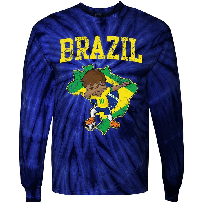 Brazil Soccer Boy Brazilian Football Dabbing Tie-Dye Long Sleeve Shirt