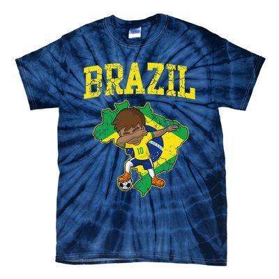 Brazil Soccer Boy Brazilian Football Dabbing Tie-Dye T-Shirt