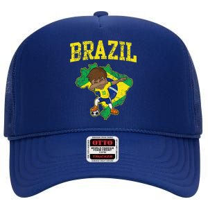 Brazil Soccer Boy Brazilian Football Dabbing High Crown Mesh Back Trucker Hat