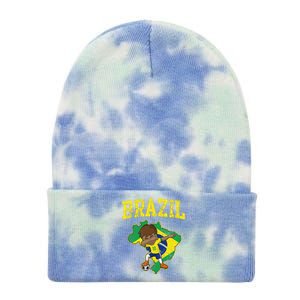 Brazil Soccer Boy Brazilian Football Dabbing Tie Dye 12in Knit Beanie