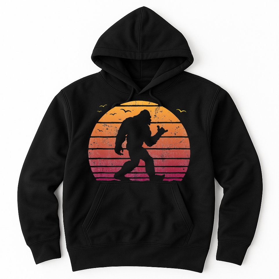 Bigfoot Surfing Beach Vacation Retro Surfboard Surf Shaka Hoodie