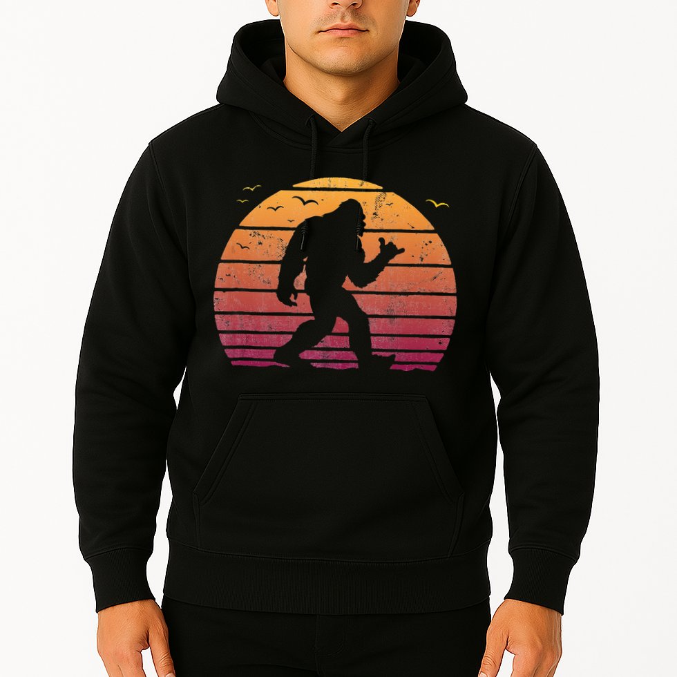 Bigfoot Surfing Beach Vacation Retro Surfboard Surf Shaka Hoodie