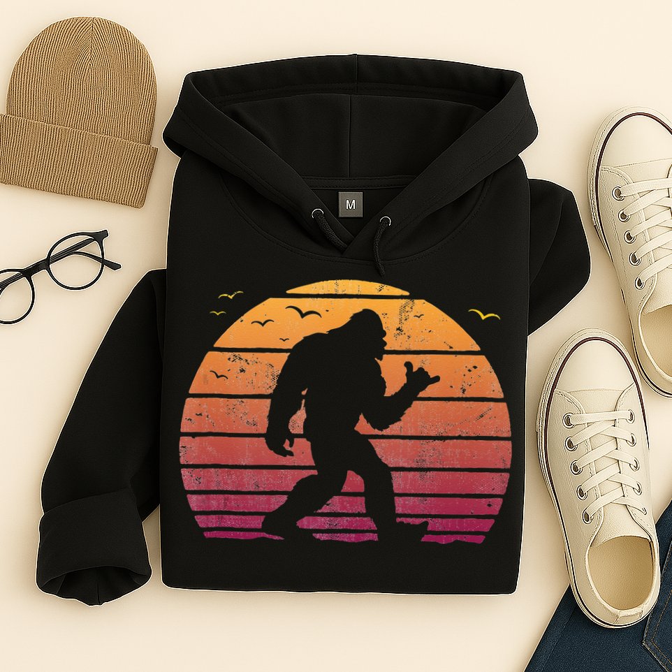 Bigfoot Surfing Beach Vacation Retro Surfboard Surf Shaka Hoodie
