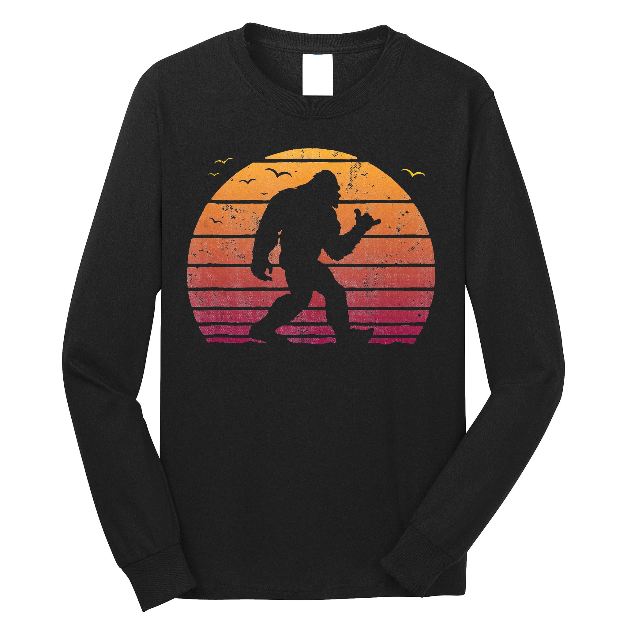 Bigfoot Surfing Beach Vacation Retro Surfboard Surf Shaka Long Sleeve Shirt