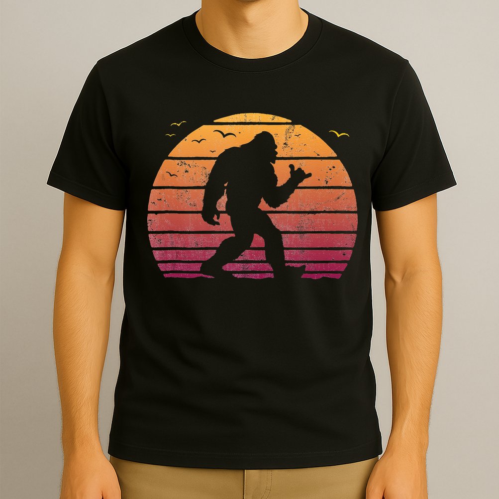 Bigfoot Surfing Beach Vacation Retro Surfboard Surf Shaka T-Shirt