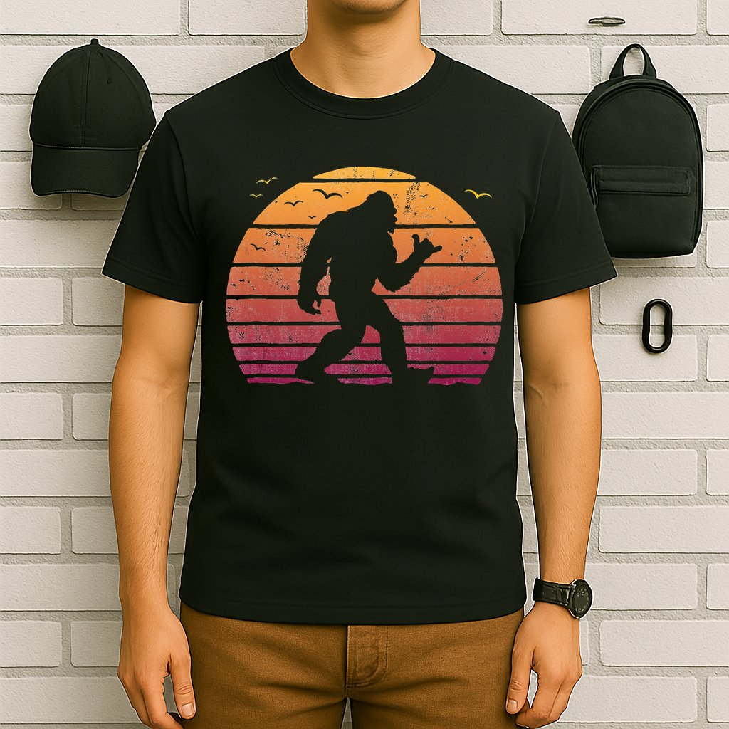 Bigfoot Surfing Beach Vacation Retro Surfboard Surf Shaka T-Shirt